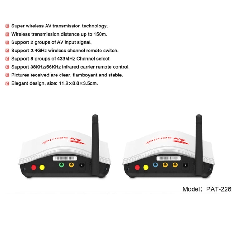 PAT-226 2.4GHz Wireless AV Transmitter & Receiver, Compatible with DVD / DVR / CCD Camera / IPTV /  Satellite Set-Top Box / Other AV Output Devices, Support Infrared Remote Control, Operation Distance: 150m