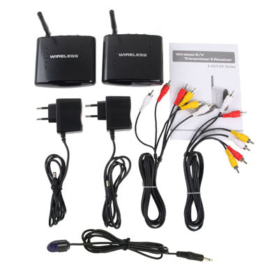 2.4GHz 4 Channels Wireless AV Transmitter & Receiver, Compatible with DVD, DVR, CCD Camera, IPTV, Satellite Set-Top Box and Other AV Output Devices, Support Infrared Remote Control, Maximum Transmission Distance: 350m