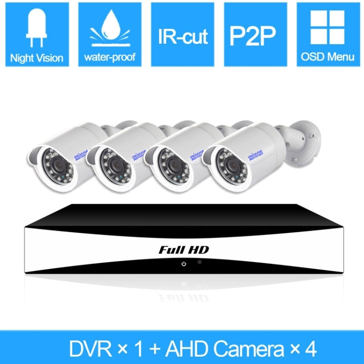 szsinocam SN-AHK-40010B 4CH 720P H.264 1.0 Mega Pixel Bullet IP Camera AHD DVR Kit, Support Night Vision / Motion Detection, IR Distance: 20m