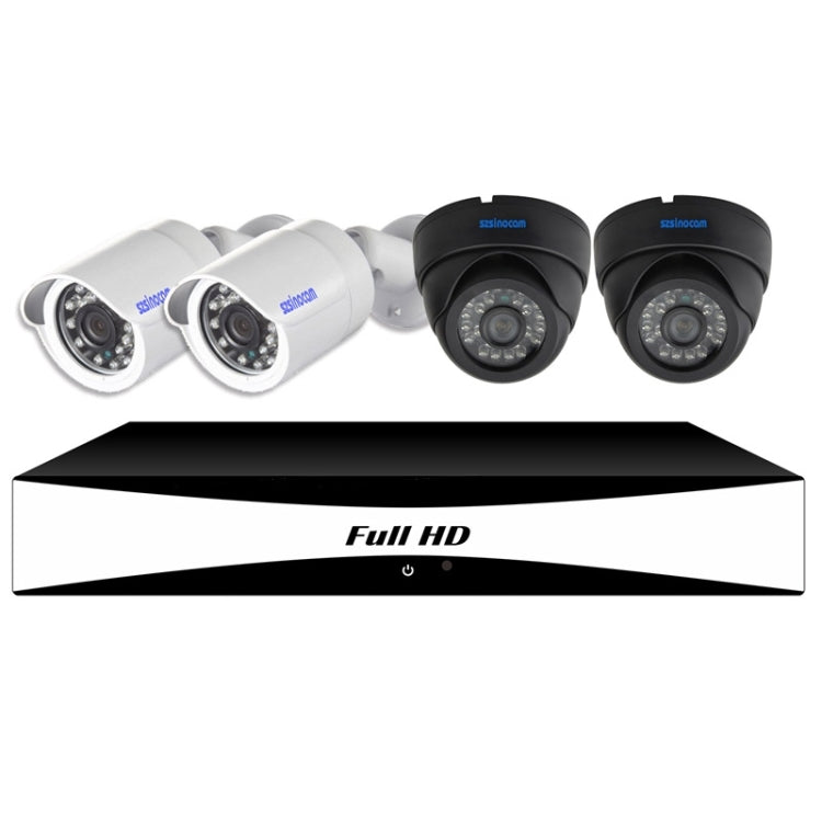 szsinocam SN-AHK-40010BD 4CH 720P H.264 1.0 Mega Pixel Bullet IP Camera AHD DVR Kit, Support Night Vision / Motion Detection, IR Distance: 20m