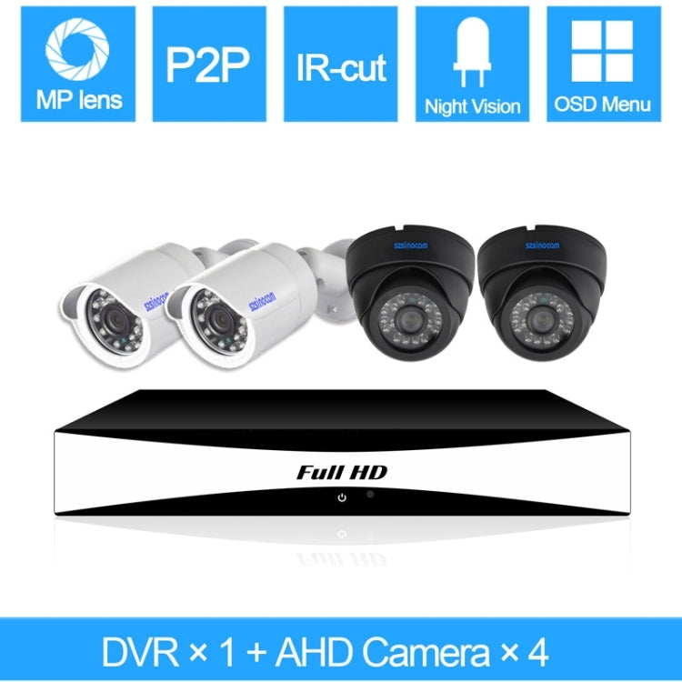szsinocam SN-AHK-40010BD 4CH 720P H.264 1.0 Mega Pixel Bullet IP Camera AHD DVR Kit, Support Night Vision / Motion Detection, IR Distance: 20m