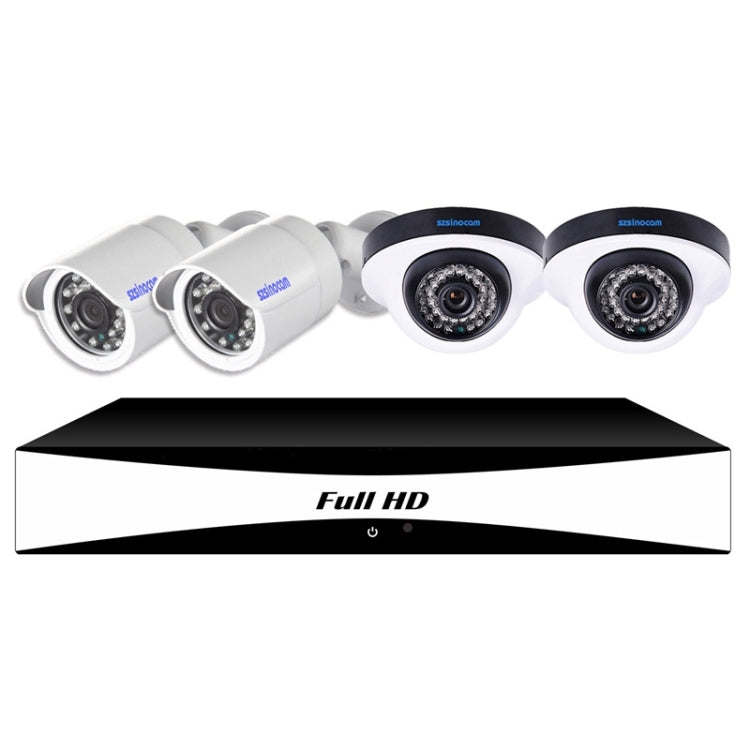 szsinocam SN-AHK-40010BD2 4CH 720P H.264 1.0 Mega Pixel Bullet IP Camera AHD DVR Kit, Support Night Vision / Motion Detection, IR Distance: 20m
