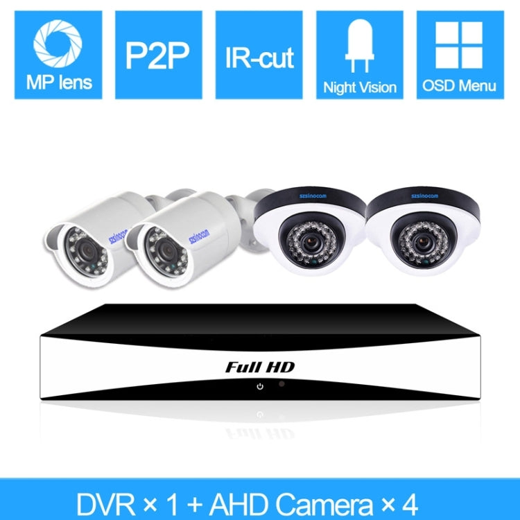 szsinocam SN-AHK-40010BD2 4CH 720P H.264 1.0 Mega Pixel Bullet IP Camera AHD DVR Kit, Support Night Vision / Motion Detection, IR Distance: 20m