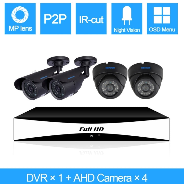 szsinocam SN-AHK-40010BD4 4CH 720P H.264 1.0 Mega Pixel Bullet IP Camera AHD DVR Kit, Support Night Vision / Motion Detection, IR Distance: 20m