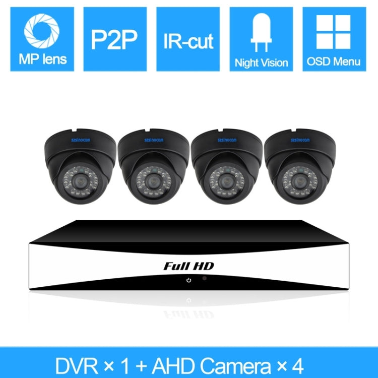 szsinocam SN-AHK-40010D 4CH 720P H.264 1.0 Mega Pixel Bullet IP Camera AHD DVR Kit, Support Night Vision / Motion Detection, IR Distance: 20m
