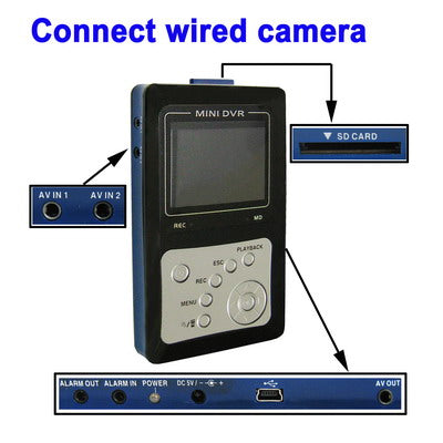 Mini DVR with SD Card , Connect wired camera