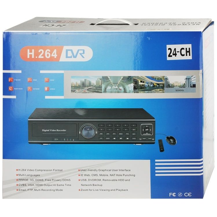 24CH H.264 DVR Network HDD Digital Video Recorder with RJ45 / VGA Port / 2 x USB 2.0 Port, Supports 8CH Audio In, 1CH Audio Out, BNC 24CH Video In / 1CH Video Output / Spot Out(Black)