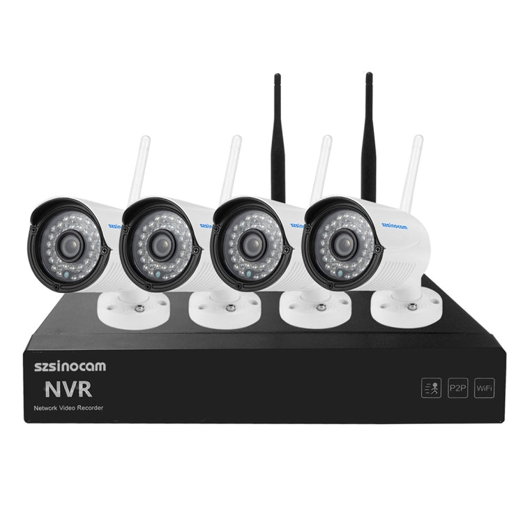 szsinocam SN-NVK-4004W10 4CH 720P 2.4G WiFi 1.0 Mega Pixel Bullet IP Camera NVR Kit, Support Night Vision / Motion Detection, IR Distance: 15-25m