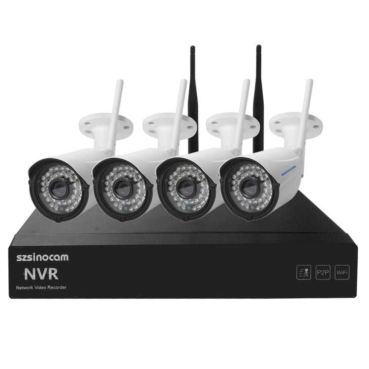 szsinocam SN-NVK-4005W10 4CH 720P 2.4GHz Full WiFi 1.0 Mega Pixel Bullet IP Camera NVR Kit, Support Night Vision / Motion Detection, IR Distance: 15-25m