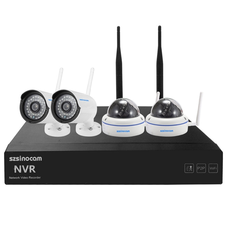 szsinocam SN-NVK-4007W10 4CH 720P 2.4GHz Full WiFi 1.0 Mega Pixel Dome + Bullet IP Camera NVR Kit, Support Night Vision / Motion Detection, IR Distance: 15-25m