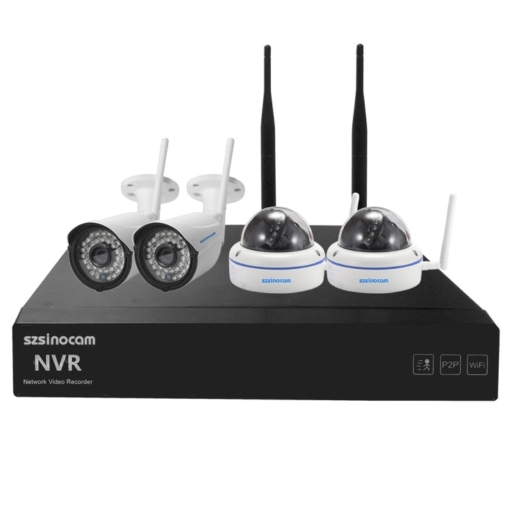 szsinocam SN-NVK-4008W10 4CH 720P 2.4GHz Full WiFi 1.0 Mega Pixel Dome + Bullet IP Camera NVR Kit, Support Night Vision / Motion Detection, IR Distance: 15-25m