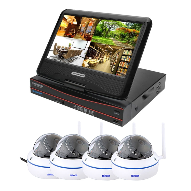 szsinocam SN-NVK-6004M10 4CH HD 720P 1.0 Mega Pixel 2.4GHz WiFi IP Dome Camera 10.1 inch LCD Screen NVR Kit