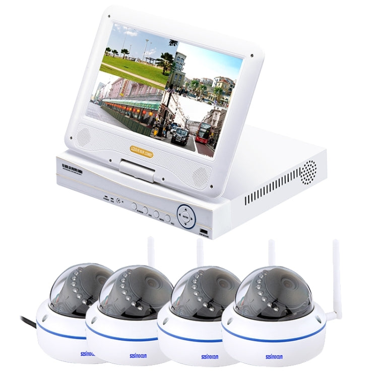 szsinocam SN-NVK-6004M10 4CH HD 720P 1.0 Mega Pixel 2.4GHz WiFi IP Dome Camera 10.1 inch LCD Screen NVR Kit