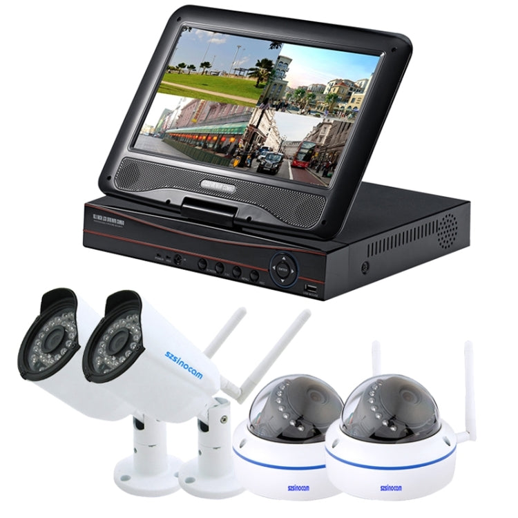 szsinocam SN-NVK-7004M10 4CH HD 720P 1.0 Mega Pixel 2.4GHz WiFi IP Dome + Bullet Camera 10.1 inch LCD Screen NVR Kit