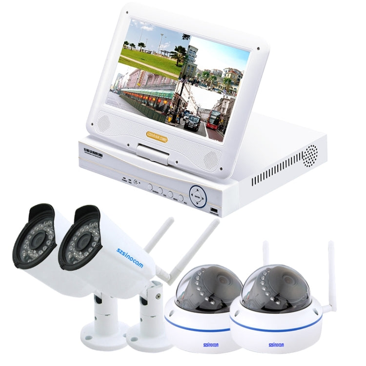 szsinocam SN-NVK-7004M10 4CH HD 720P 1.0 Mega Pixel 2.4GHz WiFi IP Dome + Bullet Camera 10.1 inch LCD Screen NVR Kit