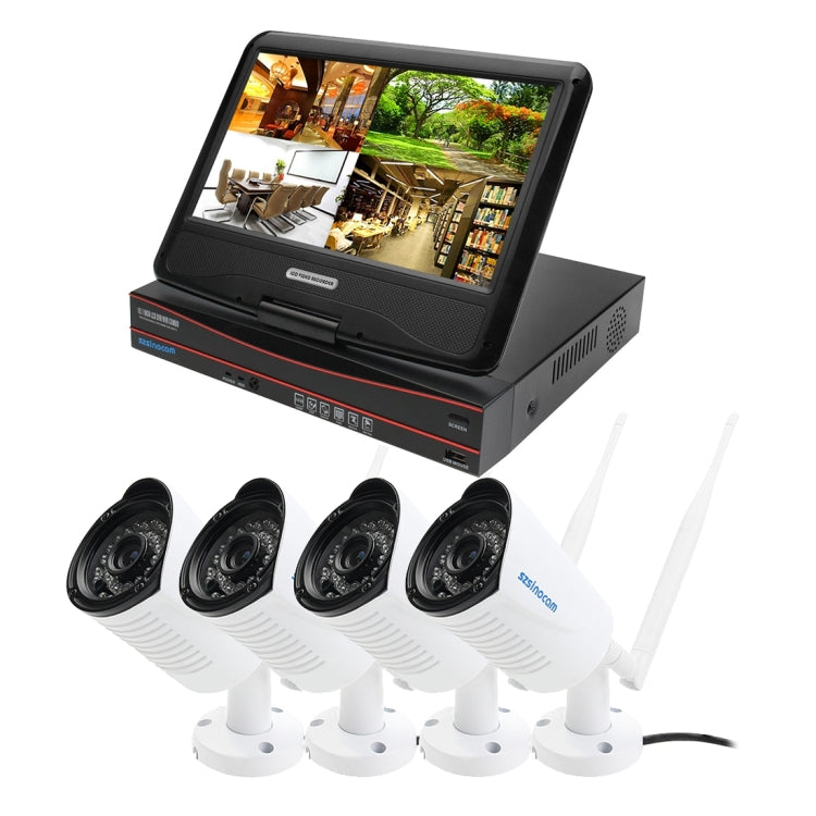 szsinocam SN-NVK-4004M10 4CH HD 720P 1.0 Mega Pixel 2.4GHz WiFi IP Bullet Camera 10.1 inch LCD Screen NVR Kit