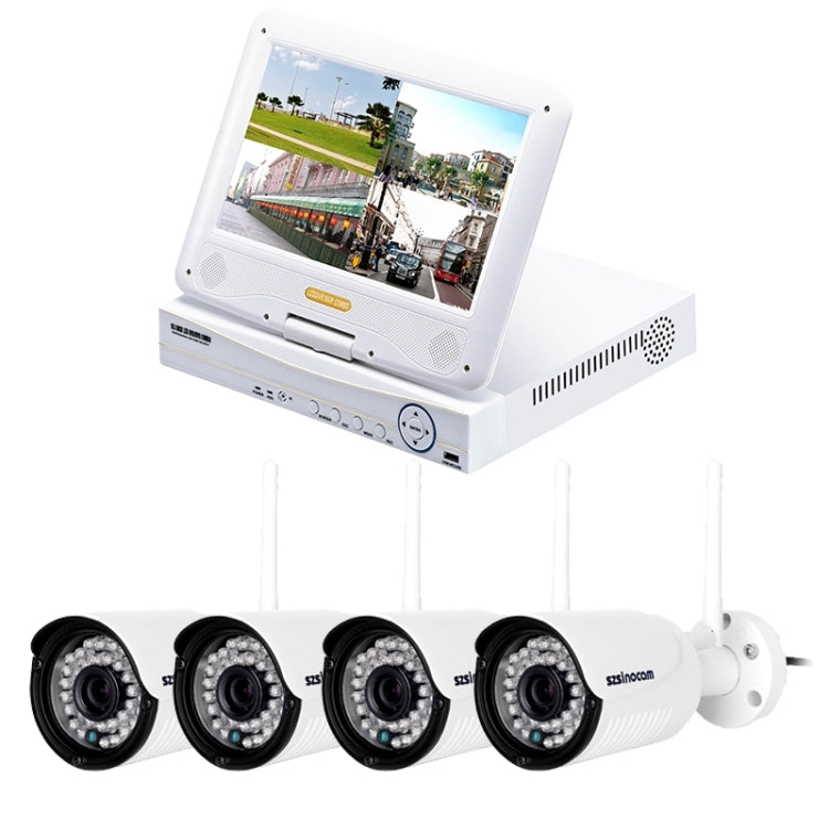 szsinocam SN-NVK-4004M10 4CH HD 720P 1.0 Mega Pixel 2.4GHz WiFi IP Bullet Camera 10.1 inch LCD Screen NVR Kit