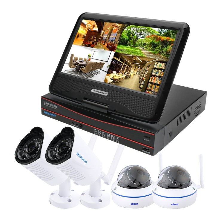 szsinocam SN-NVK-8004M10 4CH HD 720P 1.0 Mega Pixel 2.4GHz WiFi IP Dome + Bullet Camera 10.1 inch LCD Screen NVR Kit