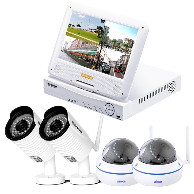 szsinocam SN-NVK-8004M10 4CH HD 720P 1.0 Mega Pixel 2.4GHz WiFi IP Dome + Bullet Camera 10.1 inch LCD Screen NVR Kit