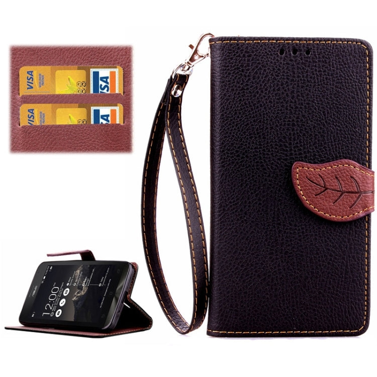 Leaf Magnetic Snap Litchi Texture Flip Leather Case with Card Slots & Wallet & Holder & Lanyard for ASUS Zenfone 5 / A500CG / A501CG / A500KL / A502CG