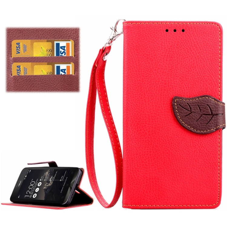 Leaf Magnetic Snap Litchi Texture Flip Leather Case with Card Slots & Wallet & Holder & Lanyard for ASUS Zenfone 5 / A500CG / A501CG / A500KL / A502CG