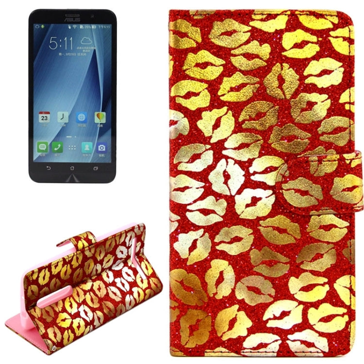 5.5 Inch Lips Pattern Leather Case with Holder & Card Slots & Wallet for Asus Zenfone 2 / ZE550ML / ZE551ML