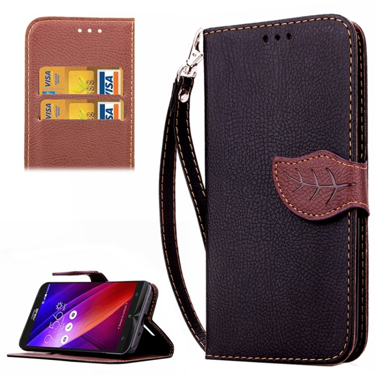 Leaf Magnetic Snap Litchi Texture Horizontal Flip Leather Case with Card Slots & Wallet & Holder & Lanyard for Asus Zenfone 2 ZE550ML / ZE551ML