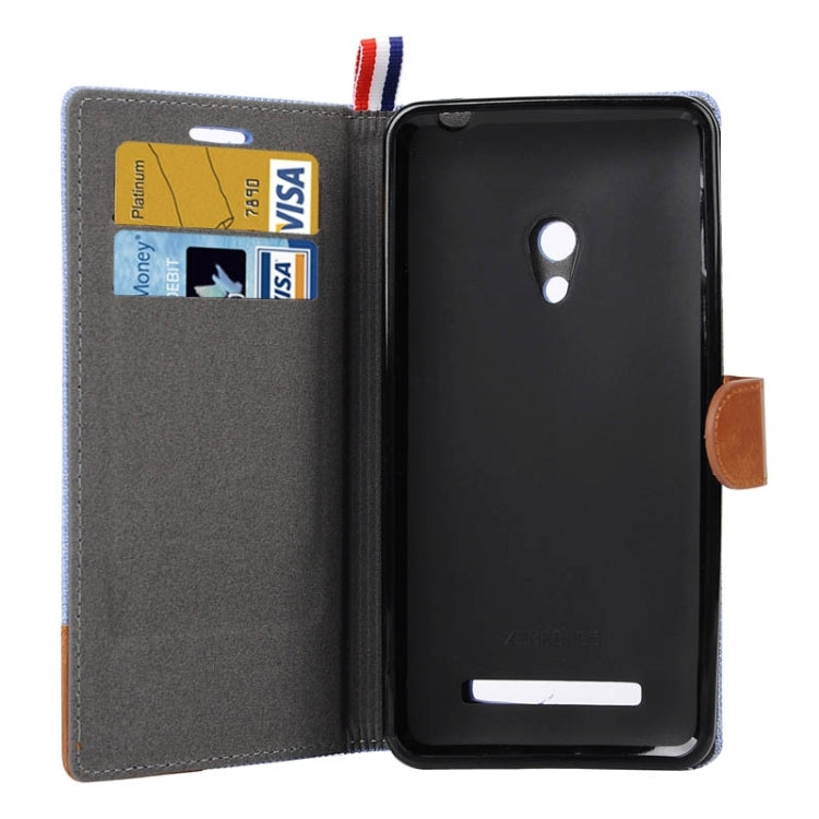 Denim Texture Horizontal Flip Leather Case with Card Slots & Holder & Lanyard for ASUS Zenfone 5 / A500CG / A501CG / A500KL / A502CG
