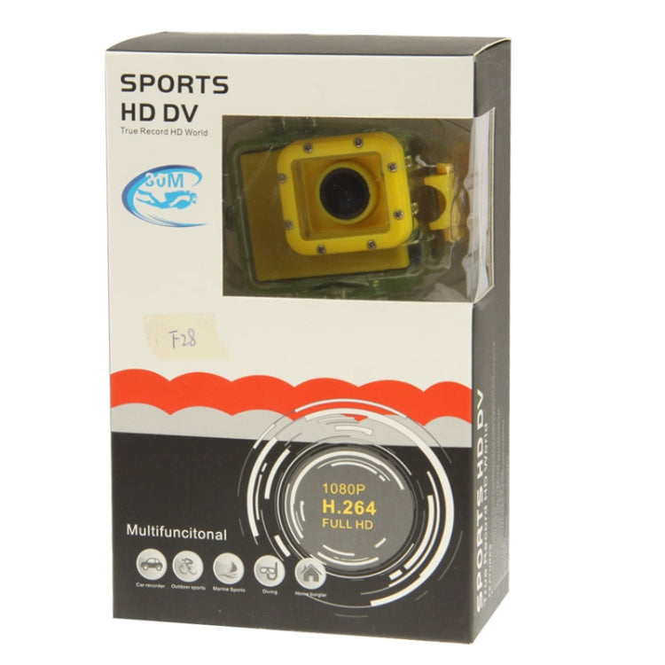 Full HD 1080P H.264 1.5 inch LCD Sports Camcorder with Waterproof Case, 8.0 Mega CMOS Sensor, Support TF Card, 150 Degree Wide Viewing Angle, 30m Waterproof, F28 (Yellow)