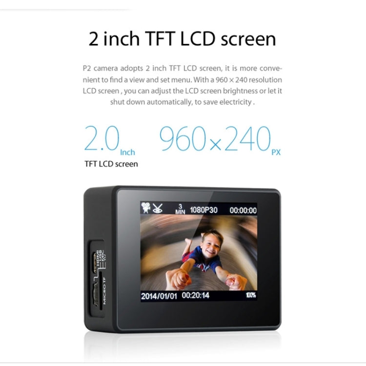 Dazzne P2 Waterproof Action Sports Camera, 2.0 Inch TFT Screen, Support HD 1080P(Black)