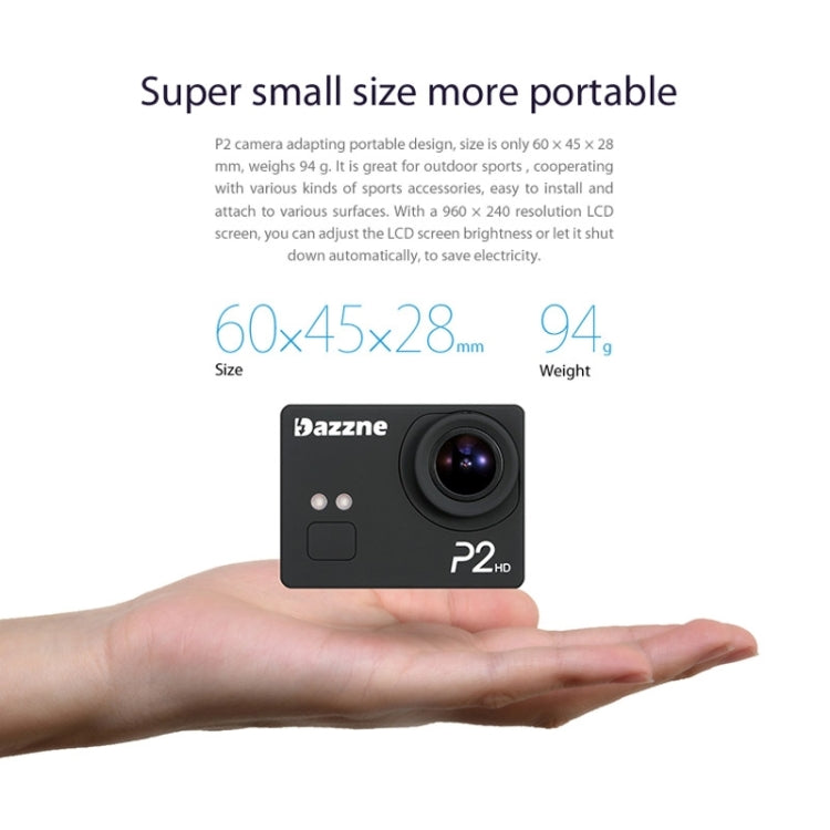 Dazzne P2 Waterproof Action Sports Camera, 2.0 Inch TFT Screen, Support HD 1080P(Black)