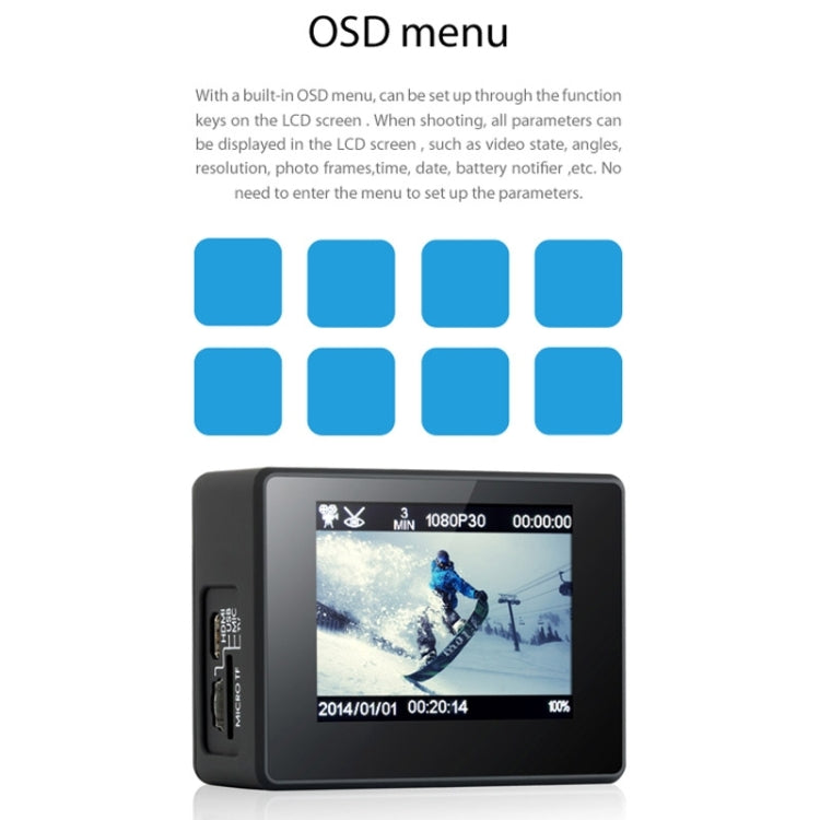 Dazzne P2 Waterproof Action Sports Camera, 2.0 Inch TFT Screen, Support HD 1080P(Black)