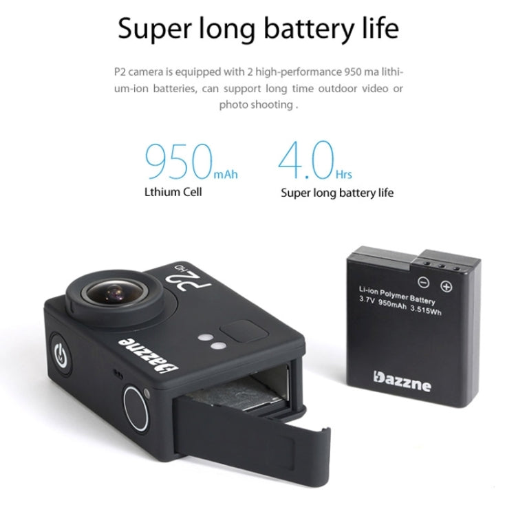 Dazzne P2 Waterproof Action Sports Camera, 2.0 Inch TFT Screen, Support HD 1080P(Black)