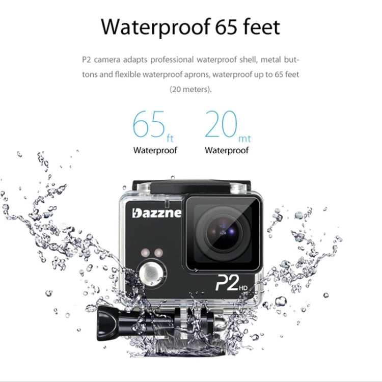 Dazzne P2 Waterproof Action Sports Camera, 2.0 Inch TFT Screen, Support HD 1080P(Black)