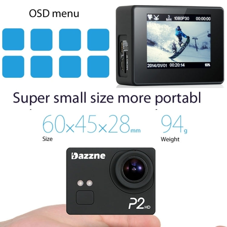 Dazzne P2 HD 1080P 2.0 inch TFT Screen Car DVR Action Sports Camera, 130 Degrees Wide Angle Lens(Black)