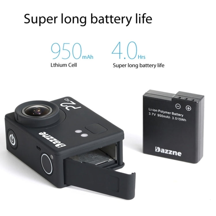 Dazzne P2 HD 1080P 2.0 inch TFT Screen Car DVR Action Sports Camera, 130 Degrees Wide Angle Lens(Black)