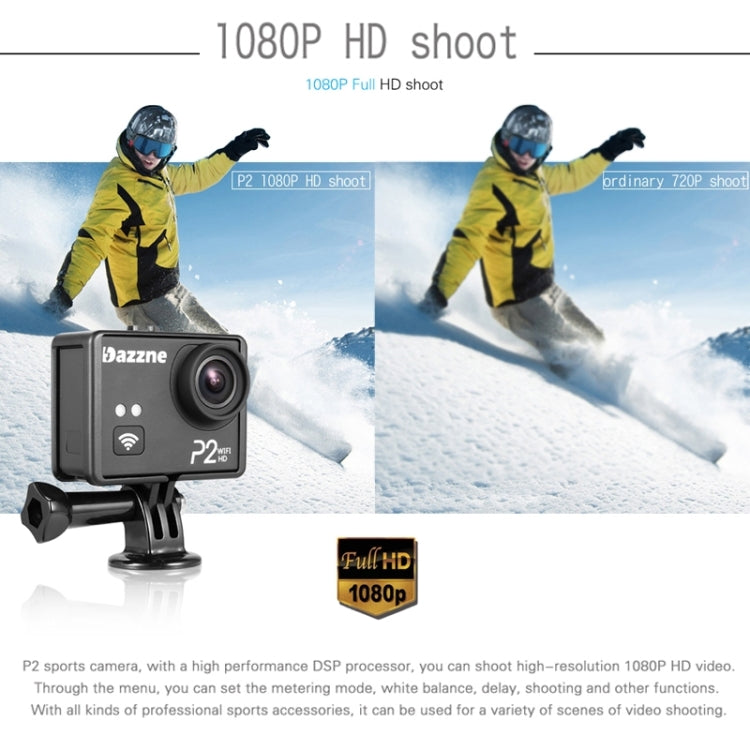 Dazzne P2 2.0 inch TFT Screen WiFi Sports Video Camera, Support 170 Degrees Wide Angel, HDMI Output