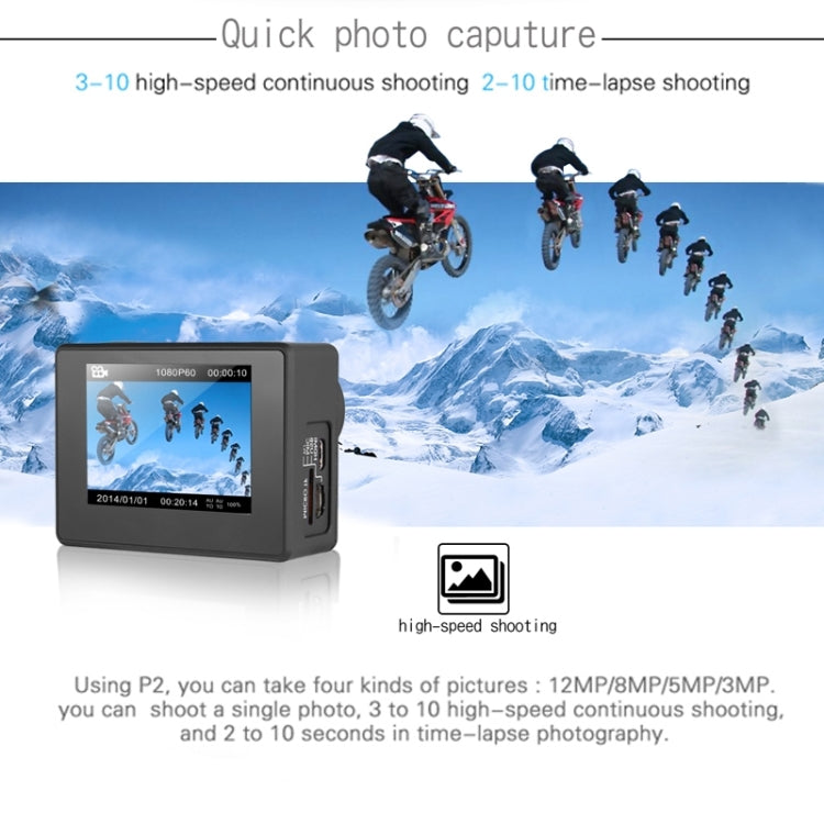 Dazzne P2 2.0 inch TFT Screen WiFi Sports Video Camera, Support 170 Degrees Wide Angel, HDMI Output