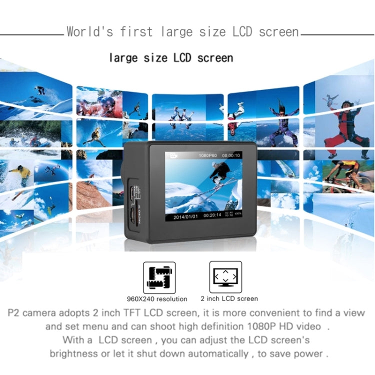 Dazzne P2 2.0 inch TFT Screen WiFi Sports Video Camera, Support 170 Degrees Wide Angel, HDMI Output