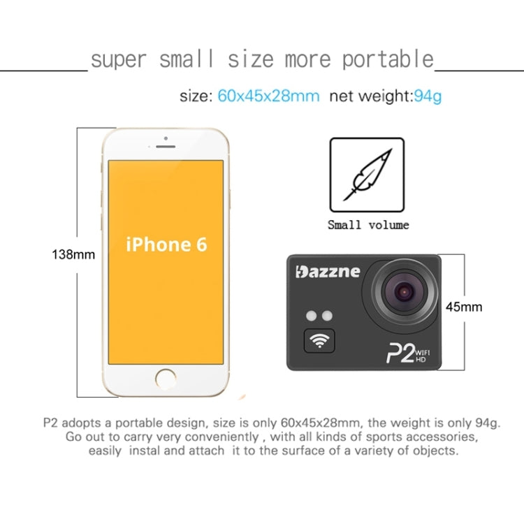 Dazzne P2 2.0 inch TFT Screen WiFi Sports Video Camera, Support 170 Degrees Wide Angel, HDMI Output