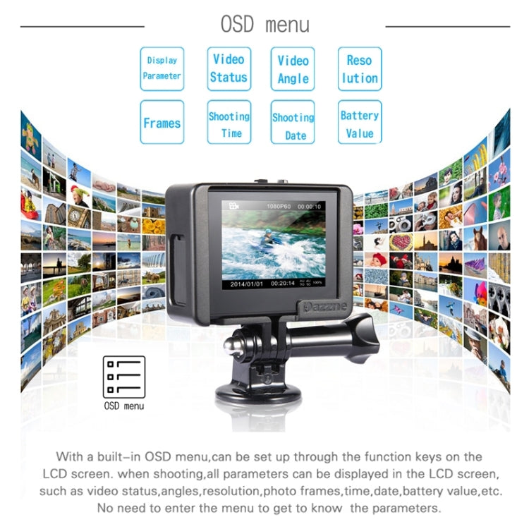 Dazzne P2 2.0 inch TFT Screen WiFi Sports Video Camera, Support 170 Degrees Wide Angel, HDMI Output