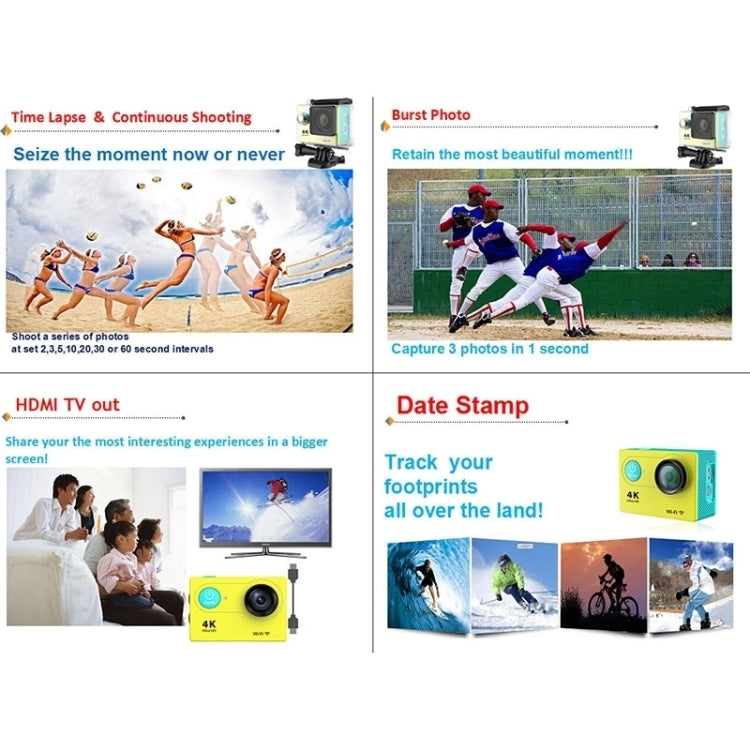 H9 4K Ultra HD1080P 12MP 2 inch LCD Screen WiFi Sports Camera, 170 Degrees Wide Angle Lens, 30m Waterproof