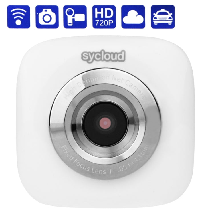 HD 720P Sycloud Wireless / Wifi DVR Car Camera Driving Record with Cloud + Car Charger / Holder, 1.3 Mega Pixels, Support TF Card, CPU: GPDV6624B(White)