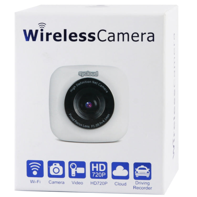 HD 720P Sycloud Wireless / Wifi DVR Car Camera Driving Record with Cloud + Car Charger / Holder, 1.3 Mega Pixels, Support TF Card, CPU: GPDV6624B(White)