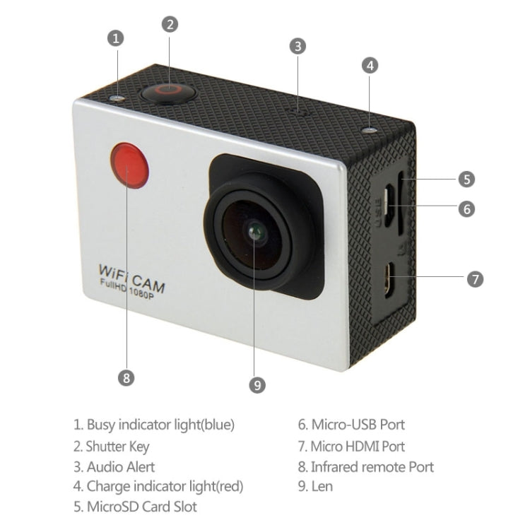 HD 1080P 2.0 inch LCD Screen Sports Camcorder with Waterproof Case, 5.0MP CMOS Sensor, 120 Degrees Wide Angle Lens, 30m Waterproof