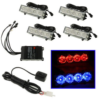 Blue + Red 4 x 4 LED Caution Light with Switch and Controller, DC 12V