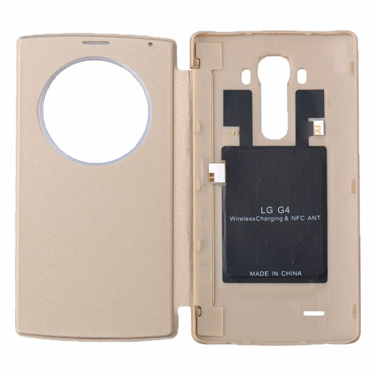 Wireless Charger Receiver & Leather Back Cover Replacement Case with Call Display & NFC Function for LG G4 / H815(Gold)
