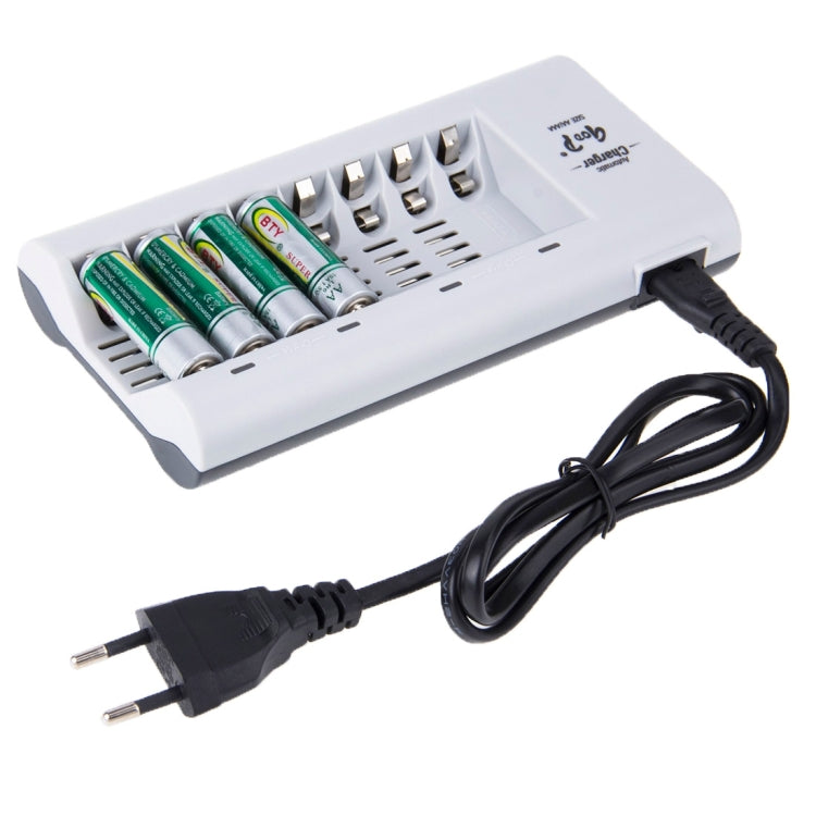 GD-808A 100V-240V EU Plug Battery Charger for 2 / 4 / 6 / 8pcs AA / AAA Ni-MH / Ni-Cd(Grey)
