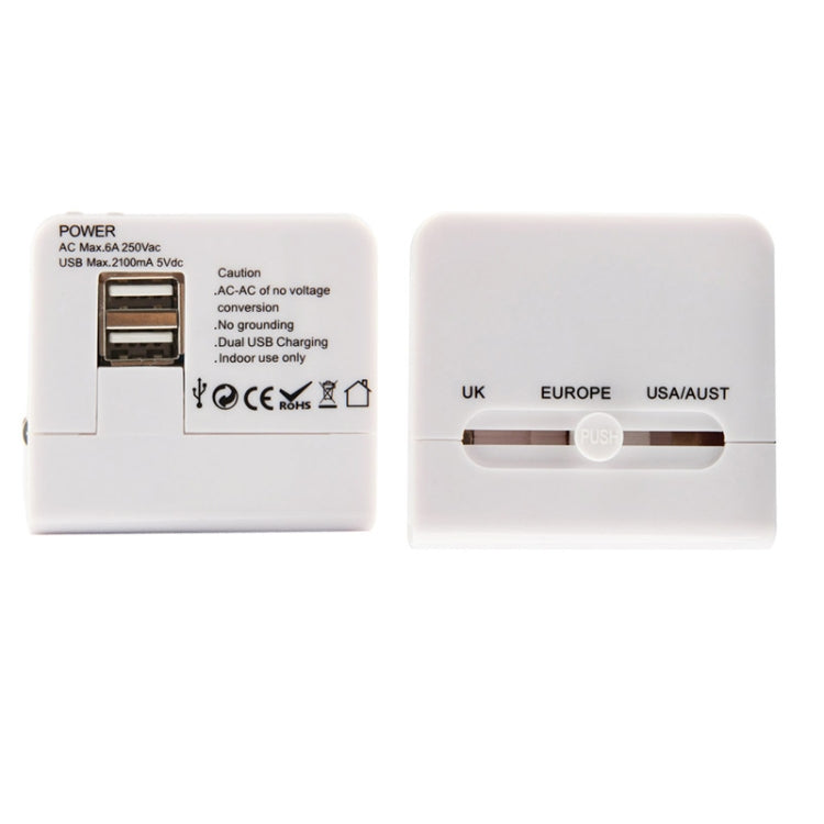International 2100mA 2-USB EU / AU / UK / US Plug Travel Universal Adaptor(White)