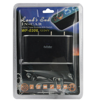 In Car USB & Triple Sockets with Switch for GPS / Mobile Phone / PDA